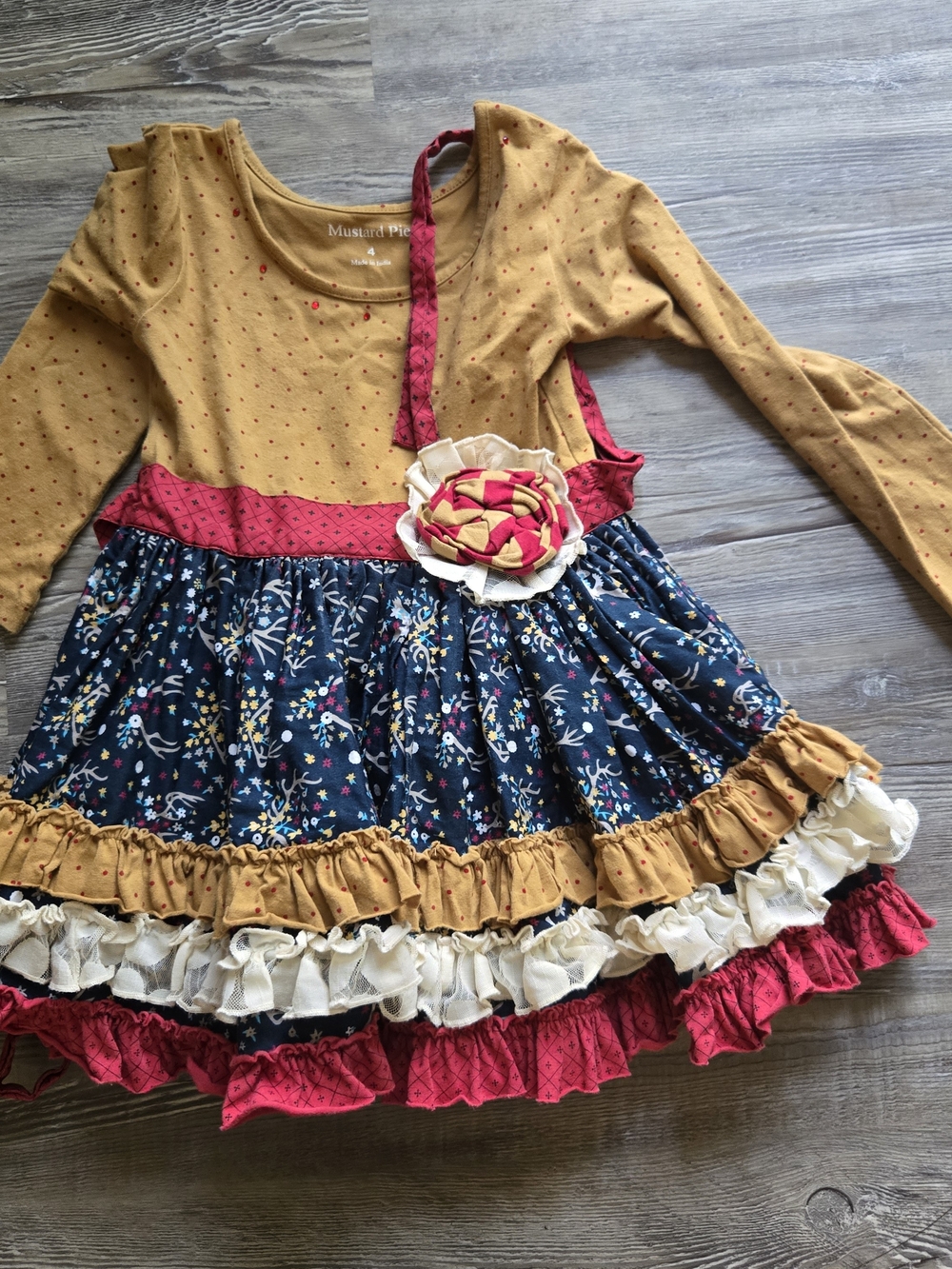 Mustard Pie Mustard, Navy & Ruby Floral Tiered Ruffle Dress